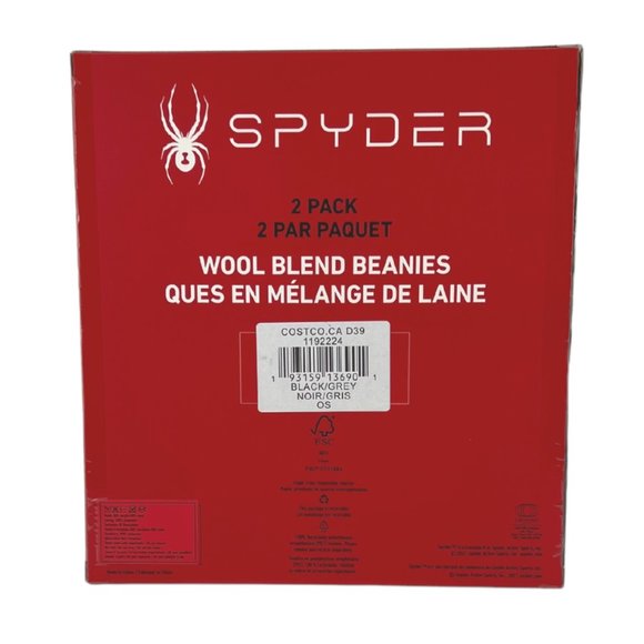 Spyder | Unisex Wool Blend Beanie | 2 Pack | Black & Grey | OS - Picture 2 of 2